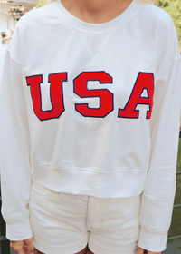 USA Cropped Sweatshirt - White/Red - MerciGrace BoutiqueSweatshirt