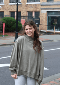 Vintage Wash Print Mockneck Lightweight Sweatshirt - Olive - MerciGrace BoutiqueSweatshirt
