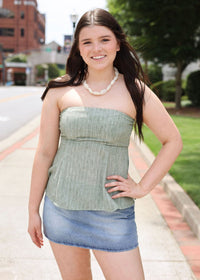 Waves Tube Top - Sage Green - MerciGrace BoutiqueTop