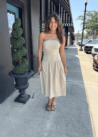 Weekend Stroll Strapless Drop Waist Midi Dress - Oat