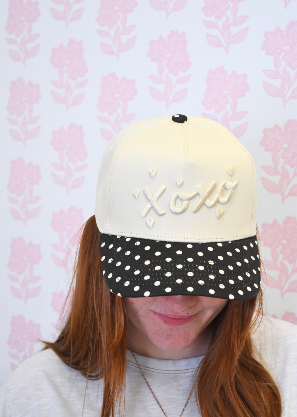 XOXO Black Polka Dot Vintage Trucker Hat