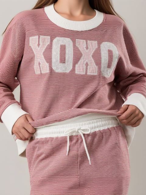 Valentine-inspired red and cream stripe sweater with mock neck