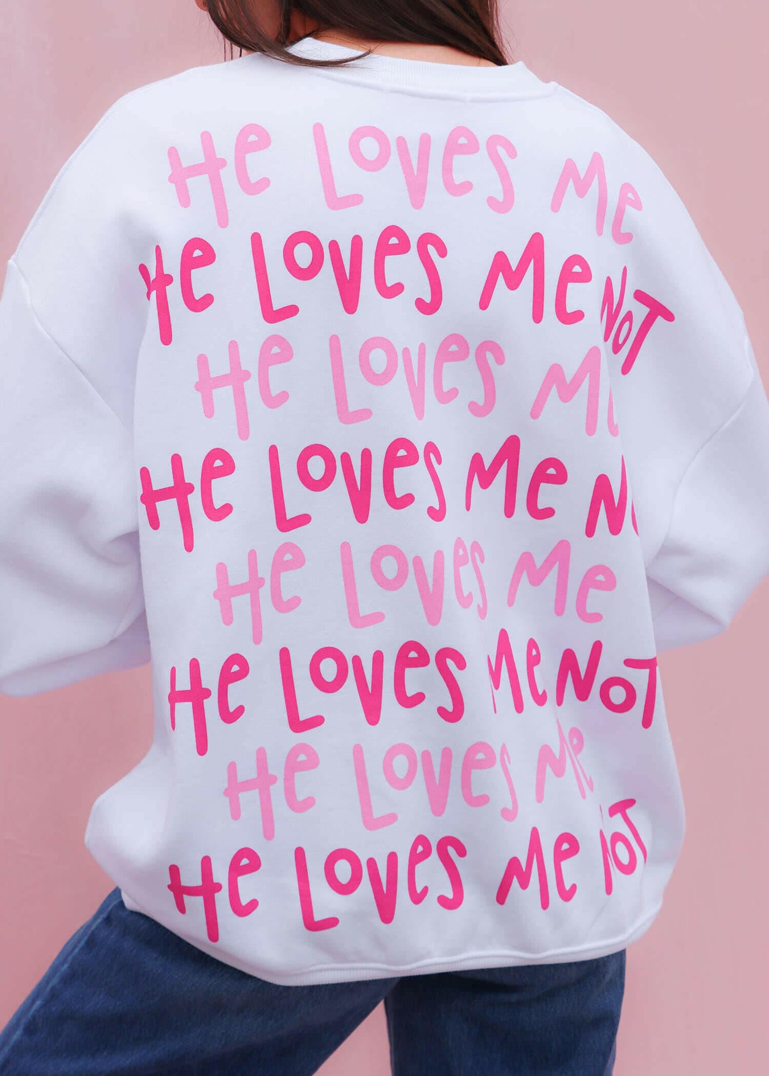 He Loves Me, He Loves Me Not Sweatshirt - White Sweatshirt MerciGrace Boutique.