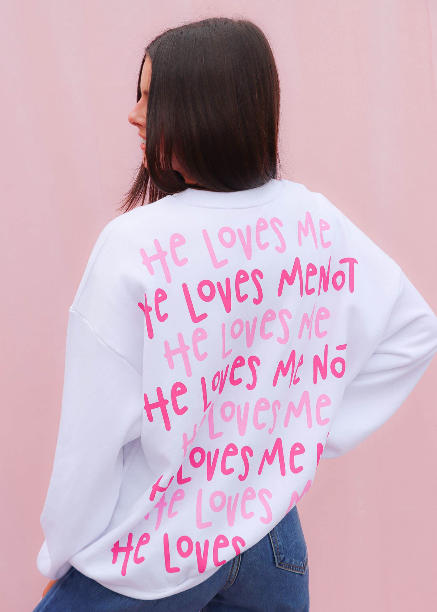 He Loves Me, He Loves Me Not Sweatshirt - White Sweatshirt MerciGrace Boutique.