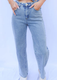 Happy Mind Wide Leg Pants - Light Wash Jeans MerciGrace Boutique.