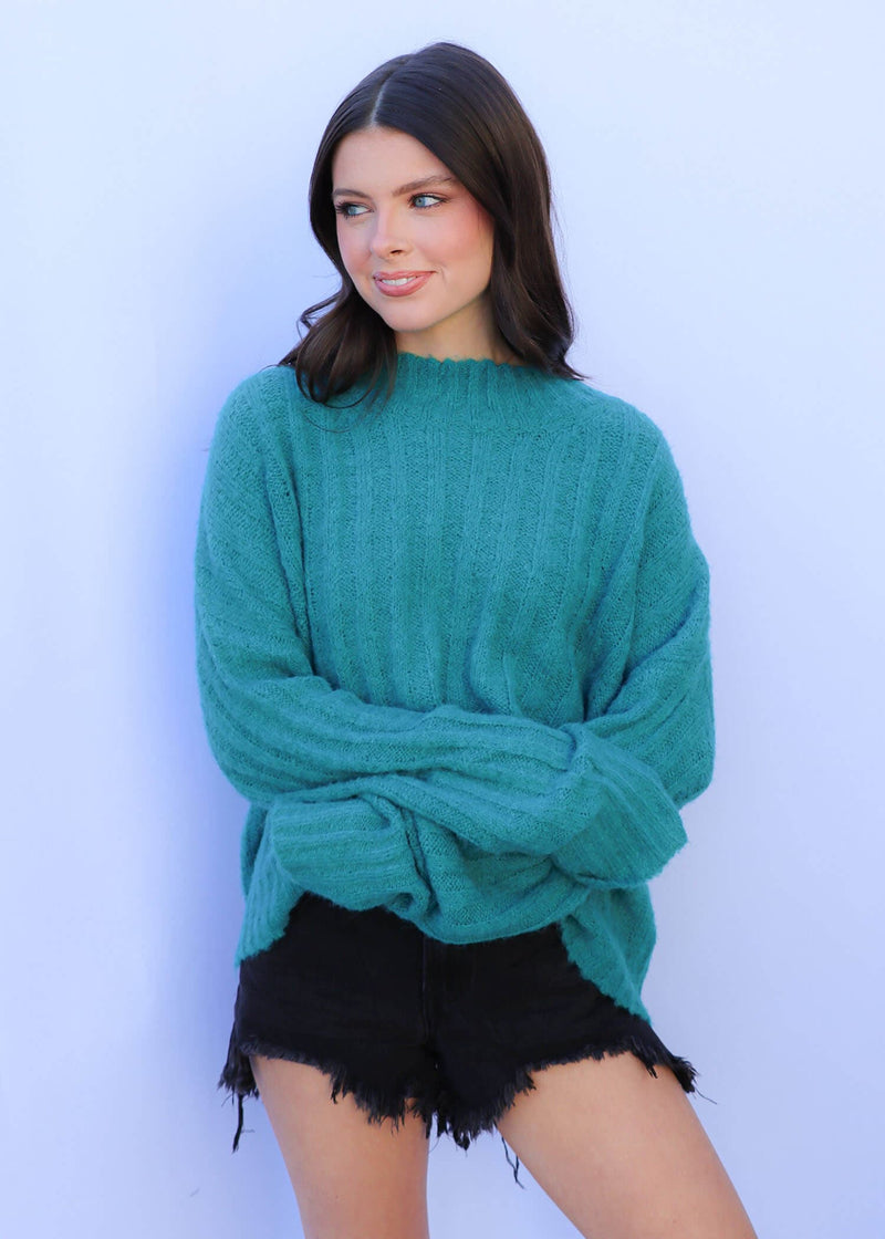 Essential Knit Sweater - Teal Sweater MerciGrace Boutique.
