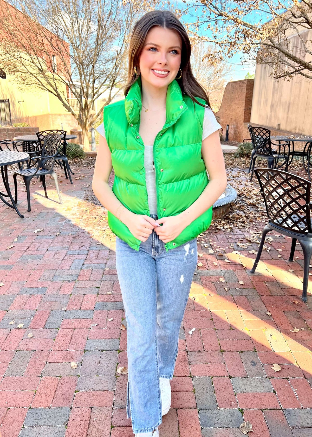 Don't You Puffer Vest - Green Tops MerciGrace Boutique.