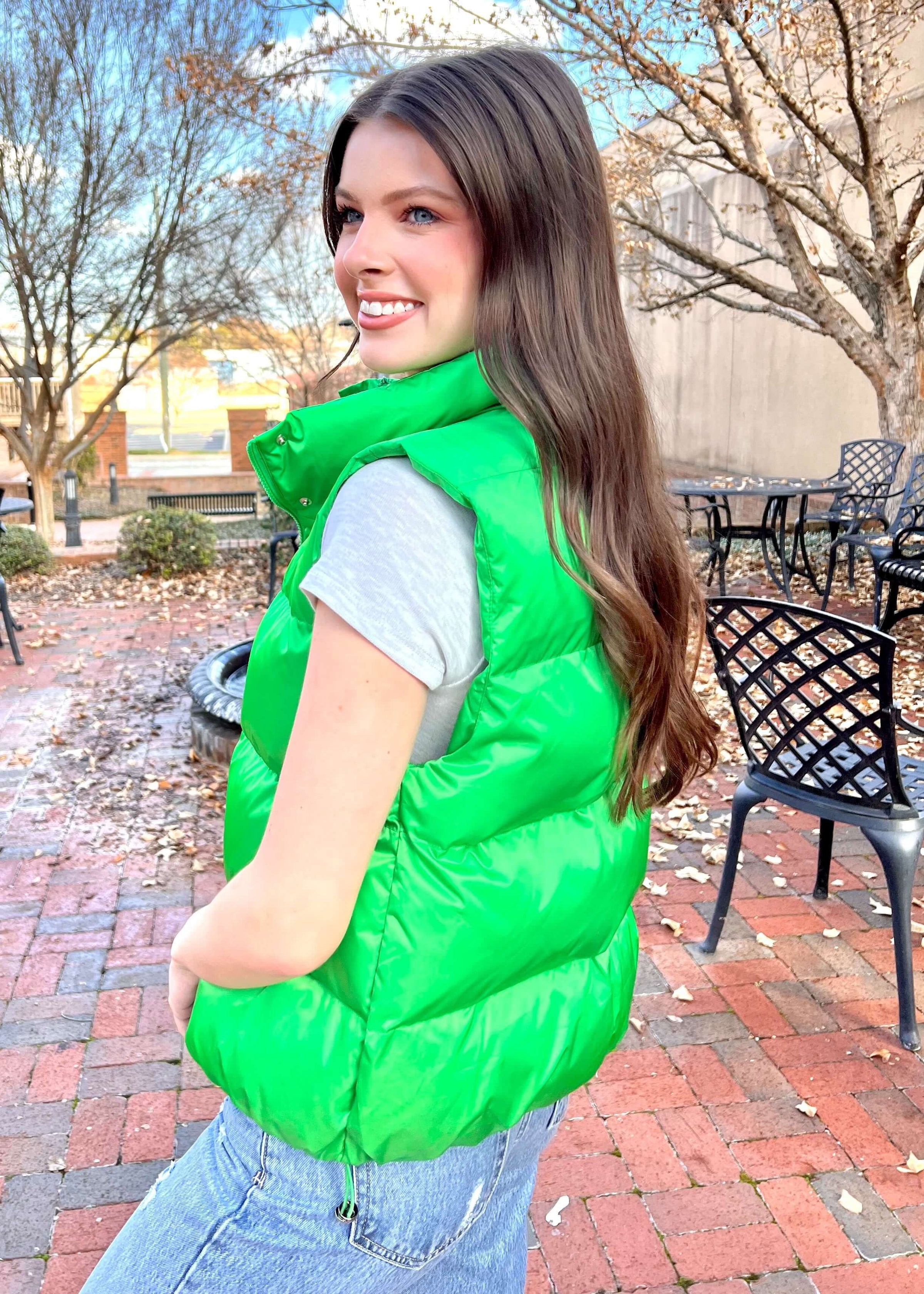 Don't You Puffer Vest - Green Tops MerciGrace Boutique.