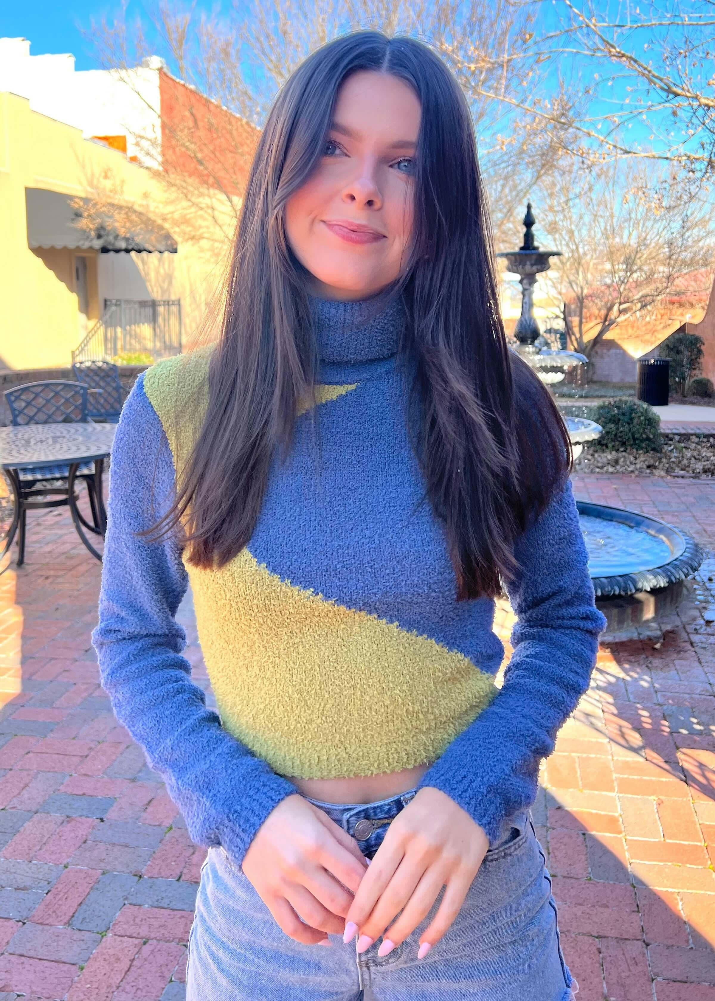 What You Want Turtleneck Sweater - Blue Tops MerciGrace Boutique.
