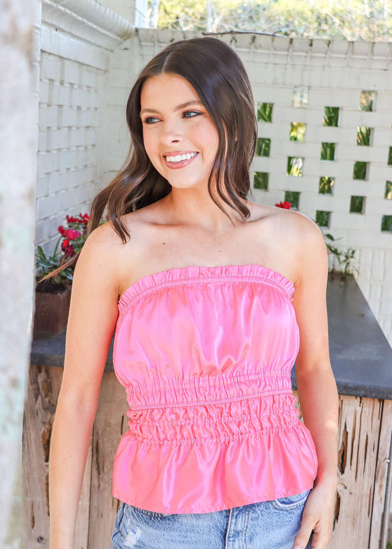 Oh So Girly Peplum Top - Candy Pink Tops MerciGrace Boutique.