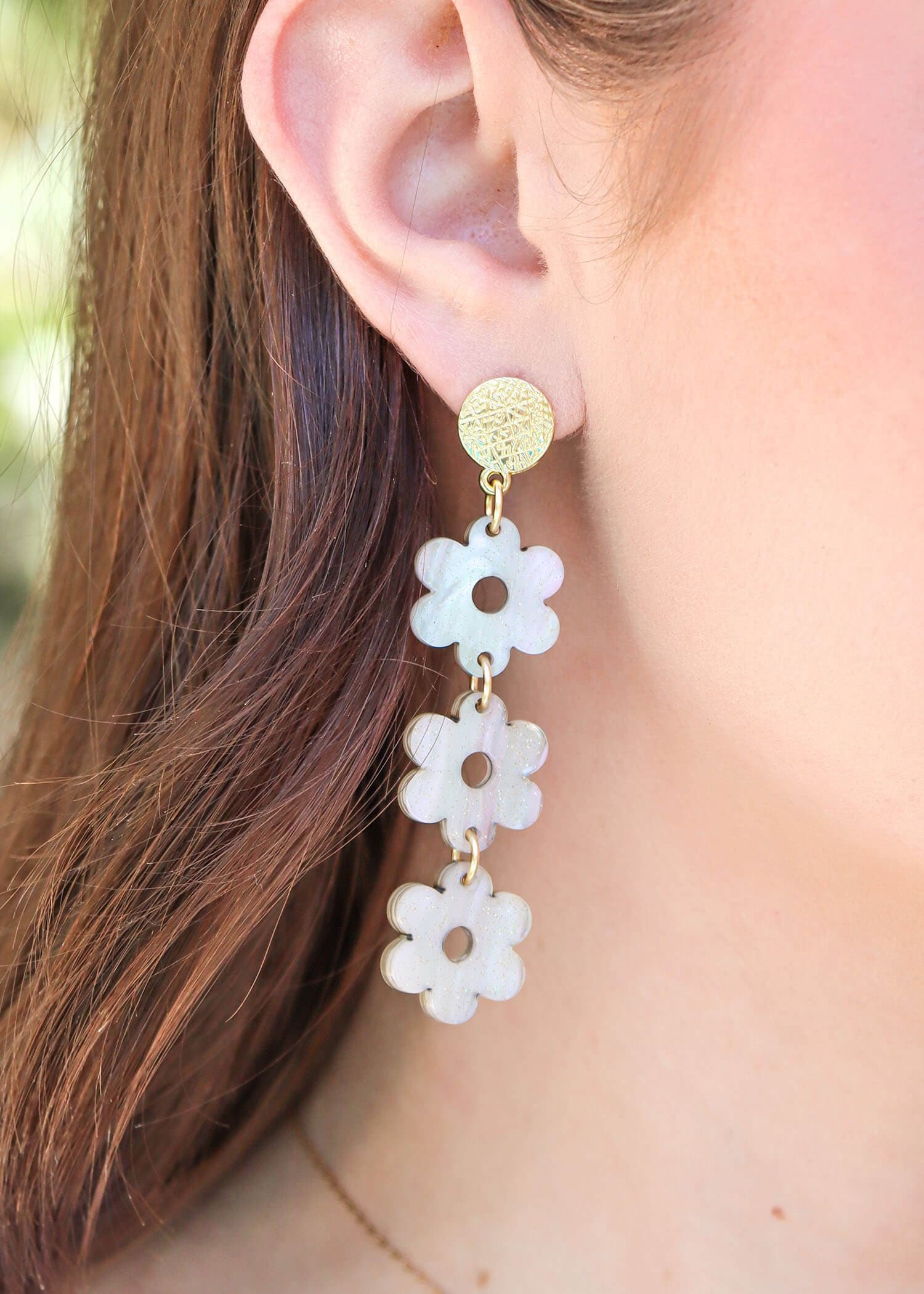 Triple Flower Drops - Shimmer Earrings MerciGrace Boutique.