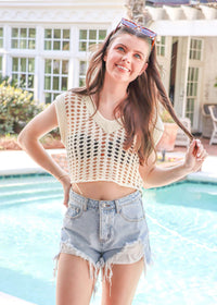 Take Me To The Beach Knit Sweater Vest - Ivory Tops MerciGrace Boutique.