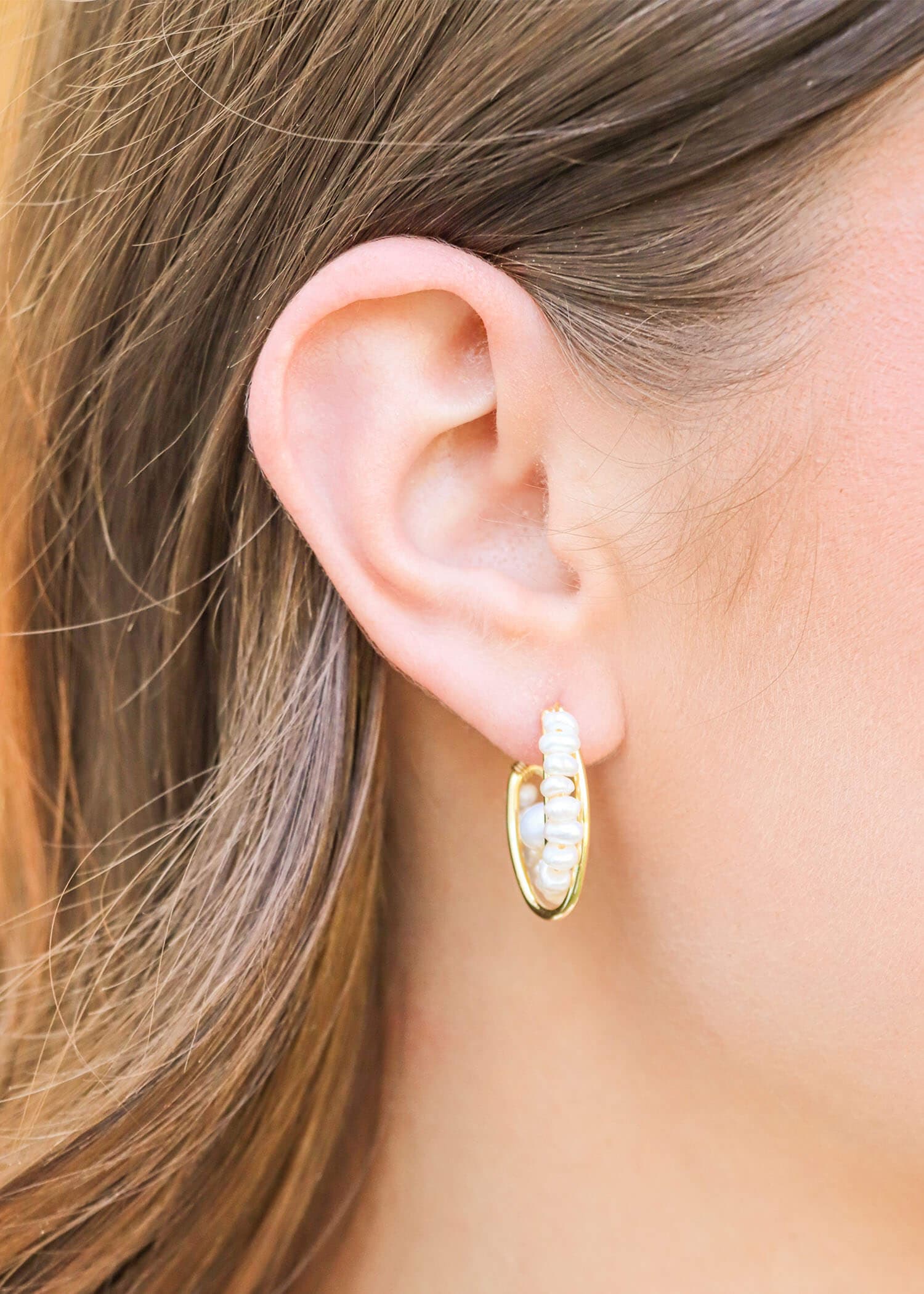 Gemma Pearl Hoops - Gold Earrings MerciGrace Boutique.