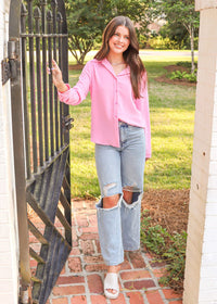 So Posh Button Down Shirt - Pink Tops MerciGrace Boutique.