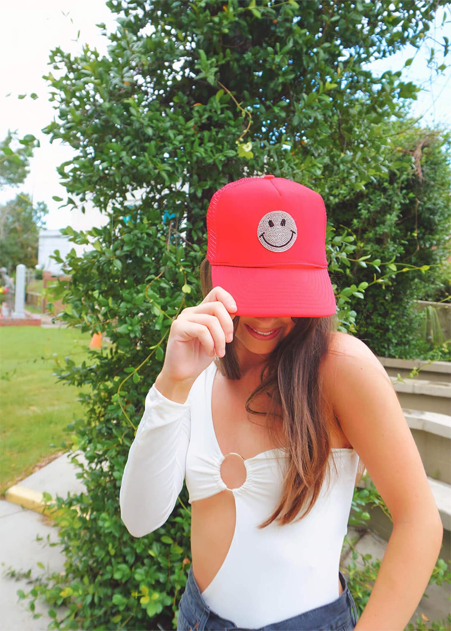All Smiles Trucker Hat - Red Hat MerciGrace Boutique.