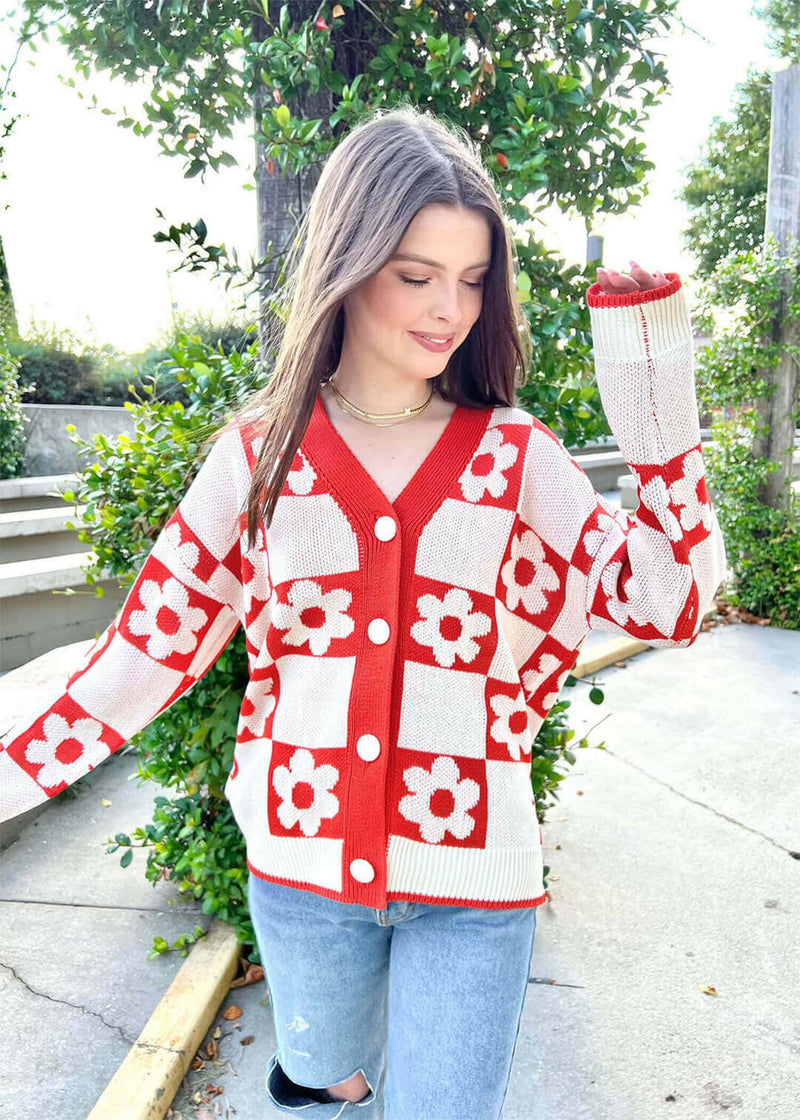 Always Comfy Cardigan - Burnt Orange/Cream Sweater MerciGrace Boutique.