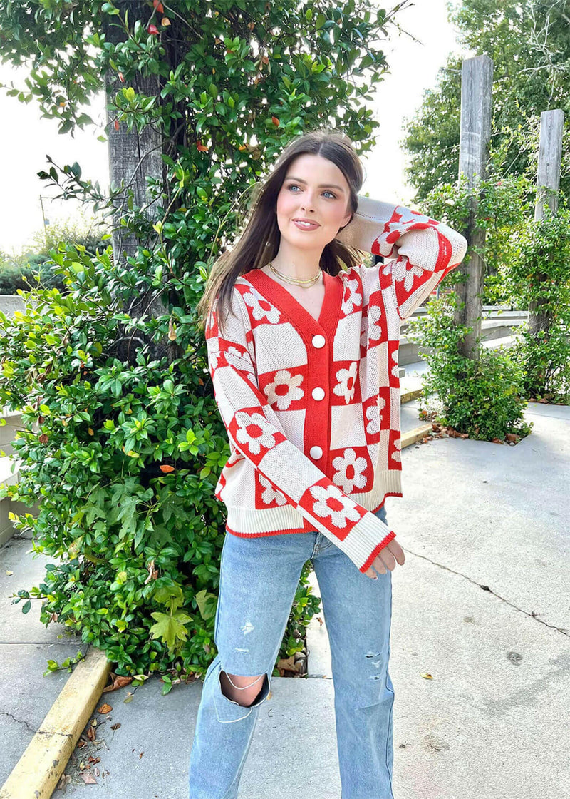 Always Comfy Cardigan - Burnt Orange/Cream Sweater MerciGrace Boutique.