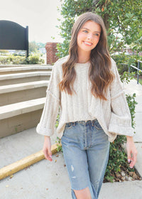 Always My Favorite Sweater - Taupe/Cream Tops MerciGrace Boutique.