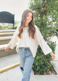 Always My Favorite Sweater - Taupe/Cream Tops MerciGrace Boutique.