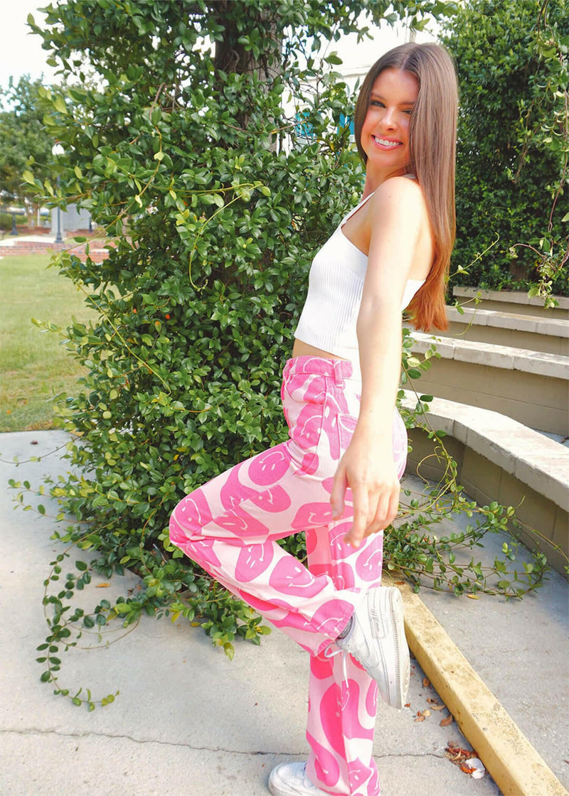 Always Smiling Pants - Pink Pants MerciGrace Boutique.