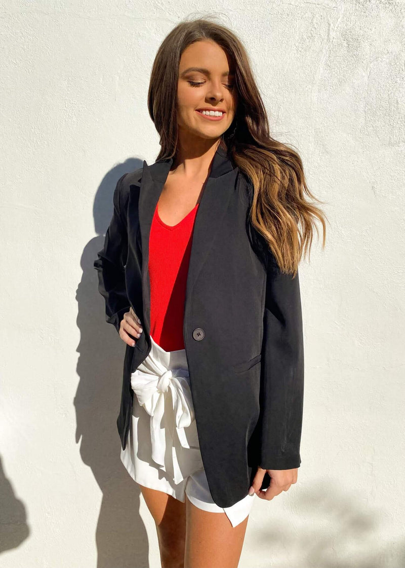 Babe In Charge Blazer - Black Jacket MerciGrace Boutique.