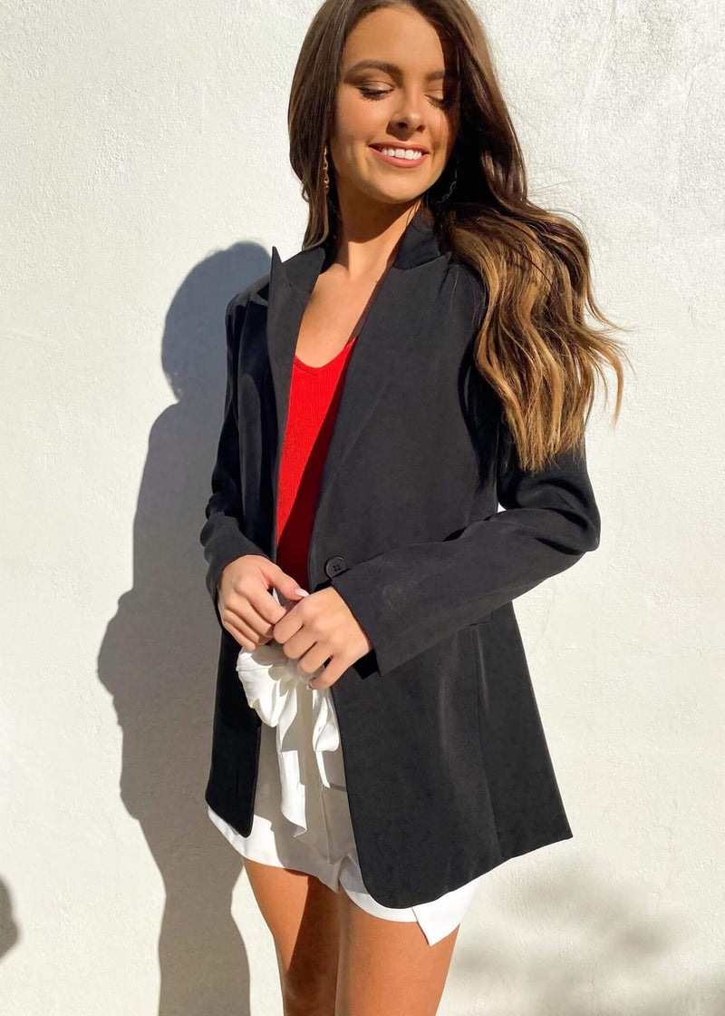 Babe In Charge Blazer - Black Jacket MerciGrace Boutique.