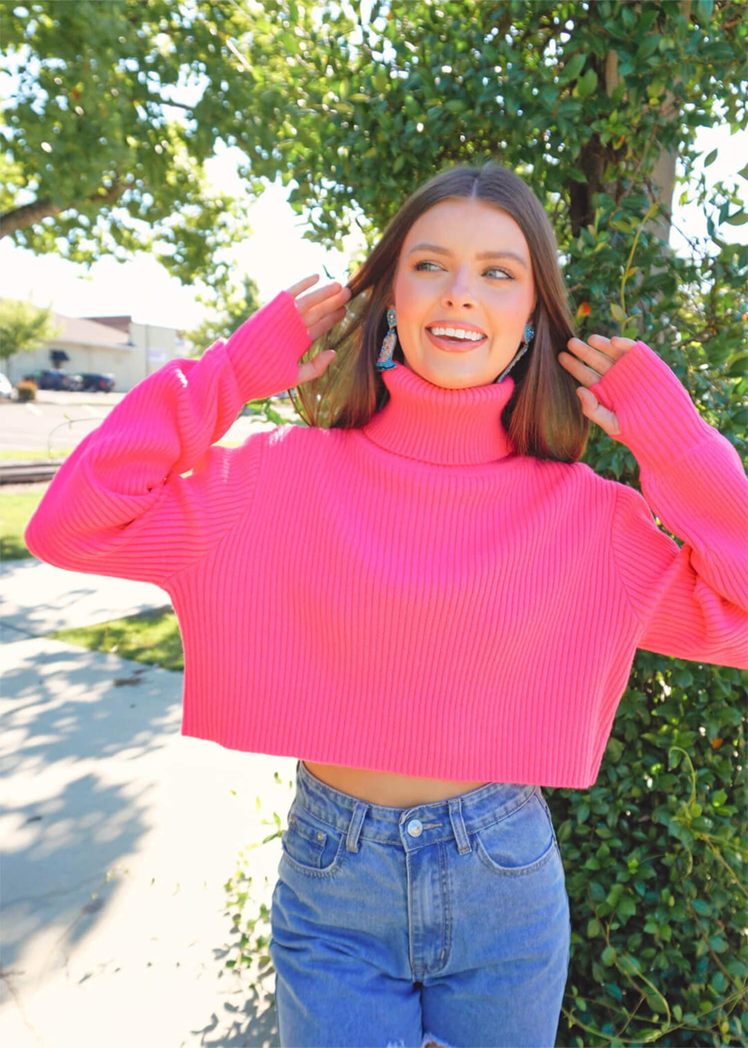 Bring On The Cold Sweater - Hot Pink Sweater MerciGrace Boutique.