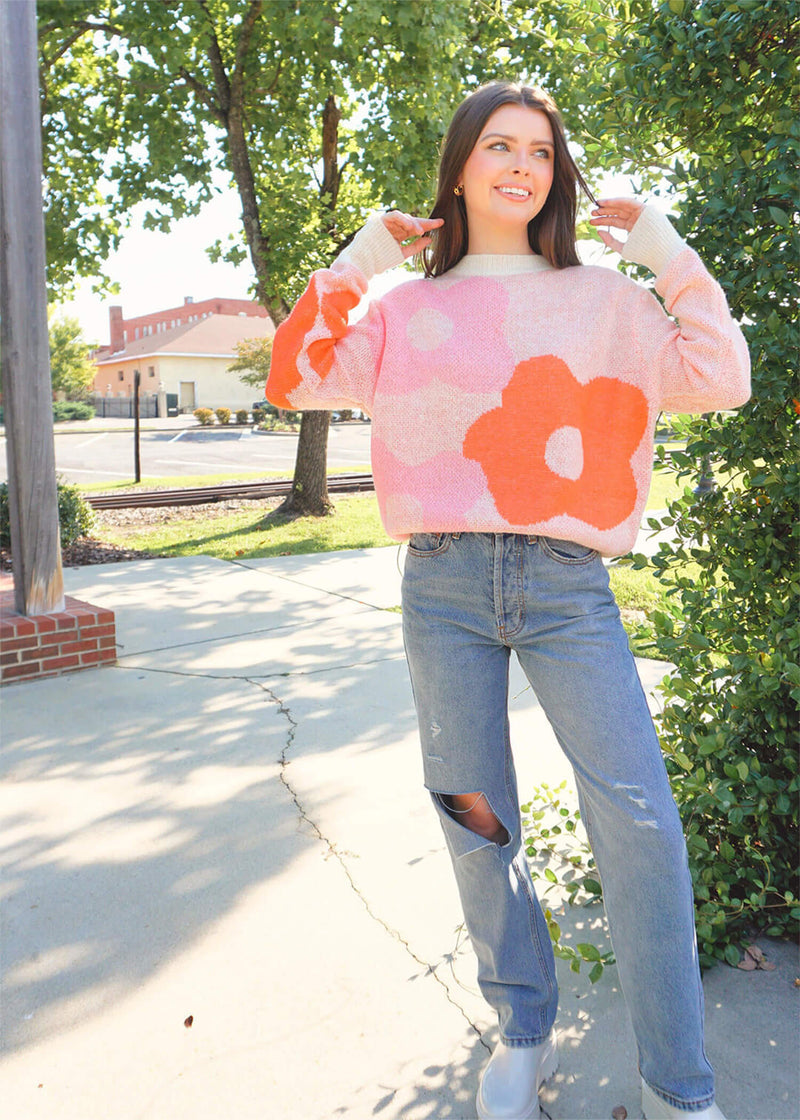 Bury Me In Florals Sweater - Rose/Multi Tops MerciGrace Boutique.