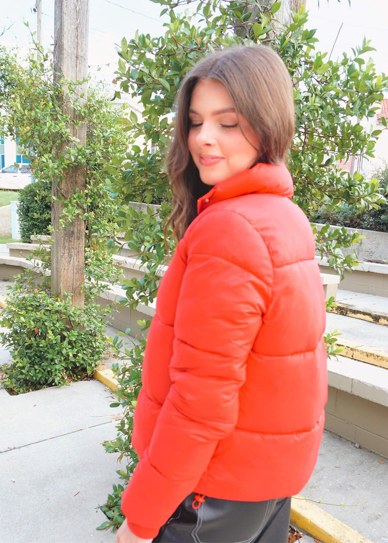 Can't Beat This Puffer Jacket - Cherry Jacket MerciGrace Boutique.