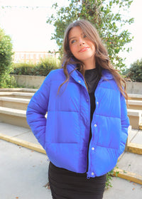 Can't Beat This Puffer Jacket - Royal Blue Jacket MerciGrace Boutique.