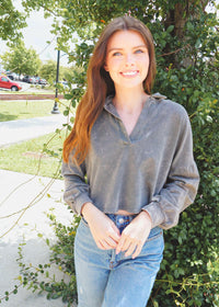 Casual Days Collared Top - Vintage Black Tops MerciGrace Boutique.