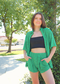 Check With Me Later Shorts - Green Shorts MerciGrace Boutique.