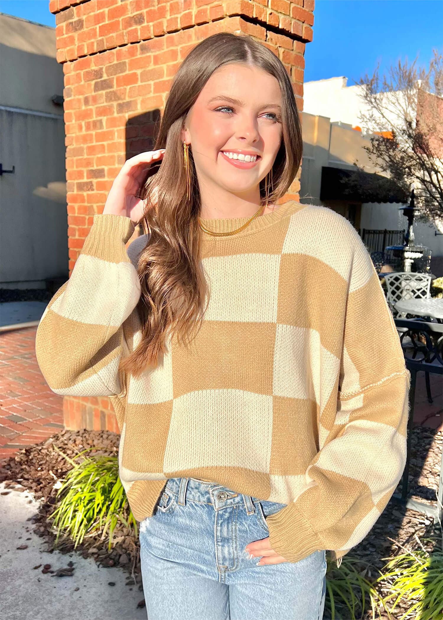 Check You Out Sweater - Natural Sweater MerciGrace Boutique.