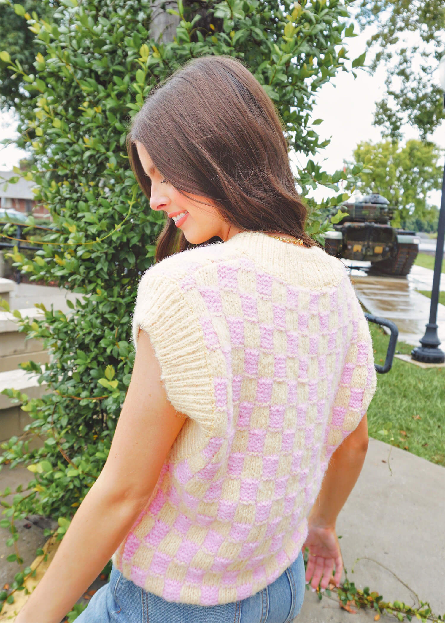 Checkin' In Sweater Vest - Pink/Yellow Tops MerciGrace Boutique.