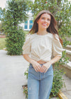 Coming In With A Twist Top - Oatmeal Tops MerciGrace Boutique.