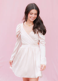 Feel The Love Wrap Dress - Light Beige Dresses MerciGrace Boutique.