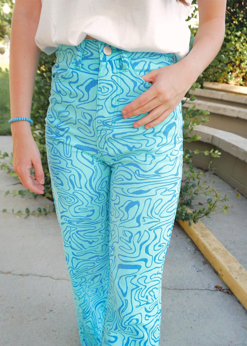 Different Wave Length Pants - Blue Multi Pants MerciGrace Boutique.