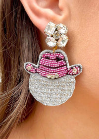 Disco Cowgirl Earrings - Silver/Pink Earrings MerciGrace Boutique.