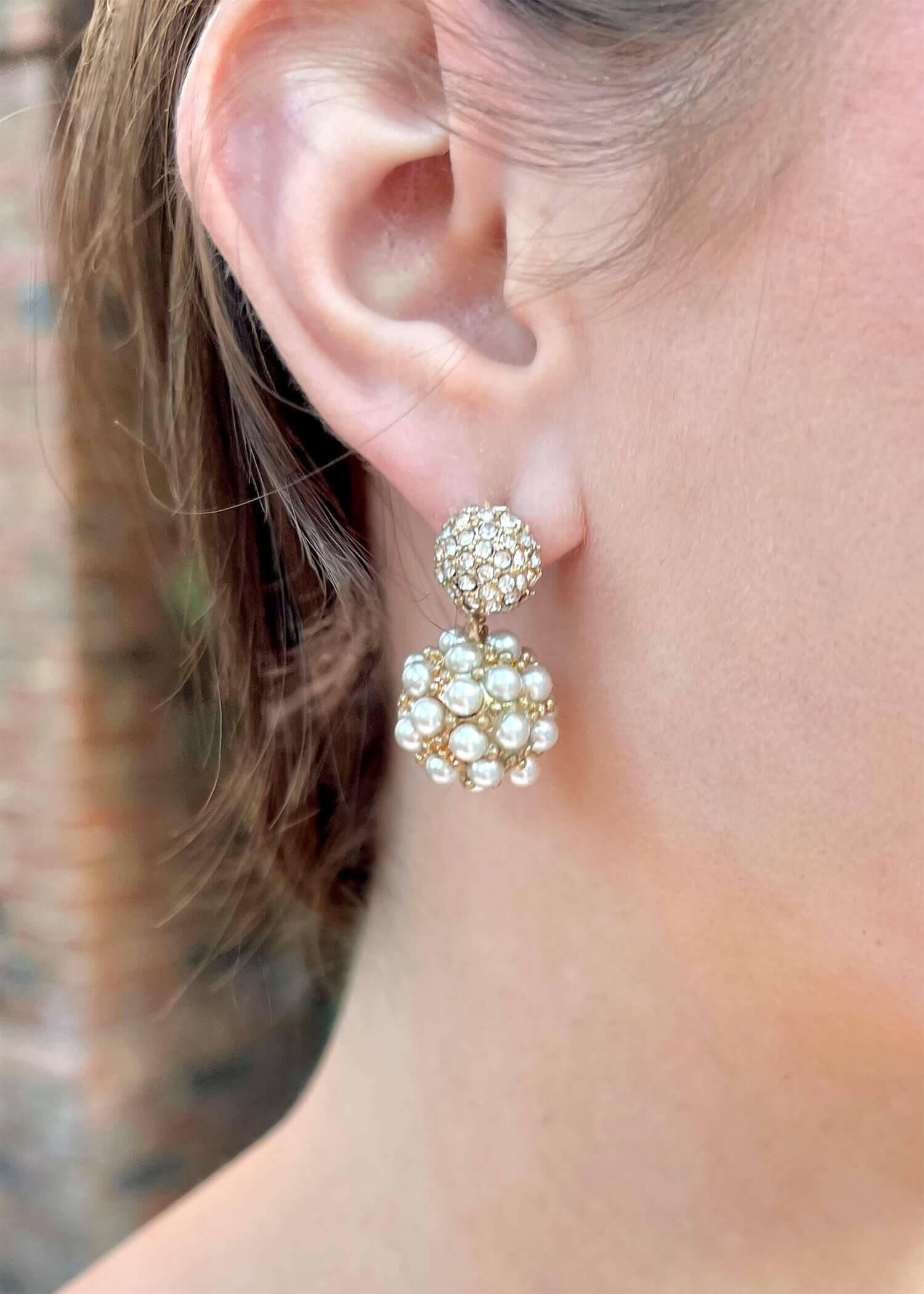 Elegant As Can Be Earrings - White Pearl/Clear/Gold Earrings MerciGrace Boutique.