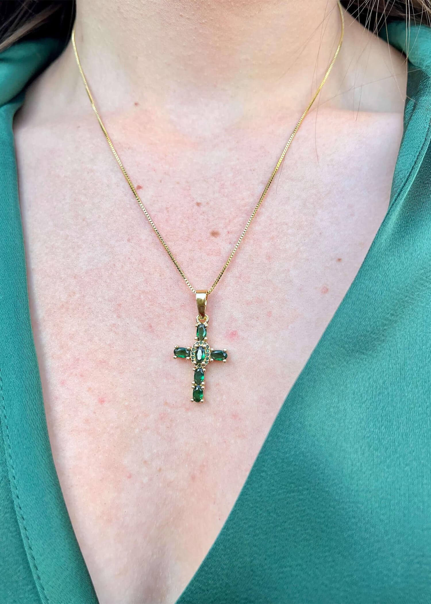 Eternity Cross Necklace - Emerald Necklace MerciGrace Boutique.