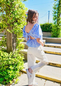 Finding Yourself Floral Blue Top Tops MerciGrace Boutique.