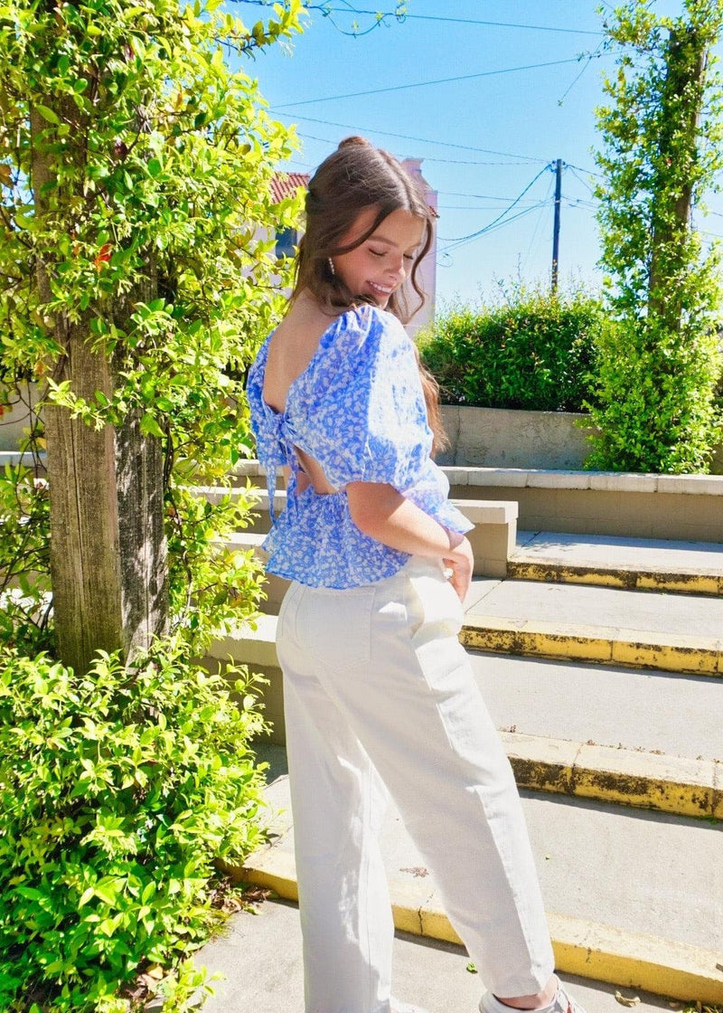Finding Yourself Floral Blue Top Tops MerciGrace Boutique.