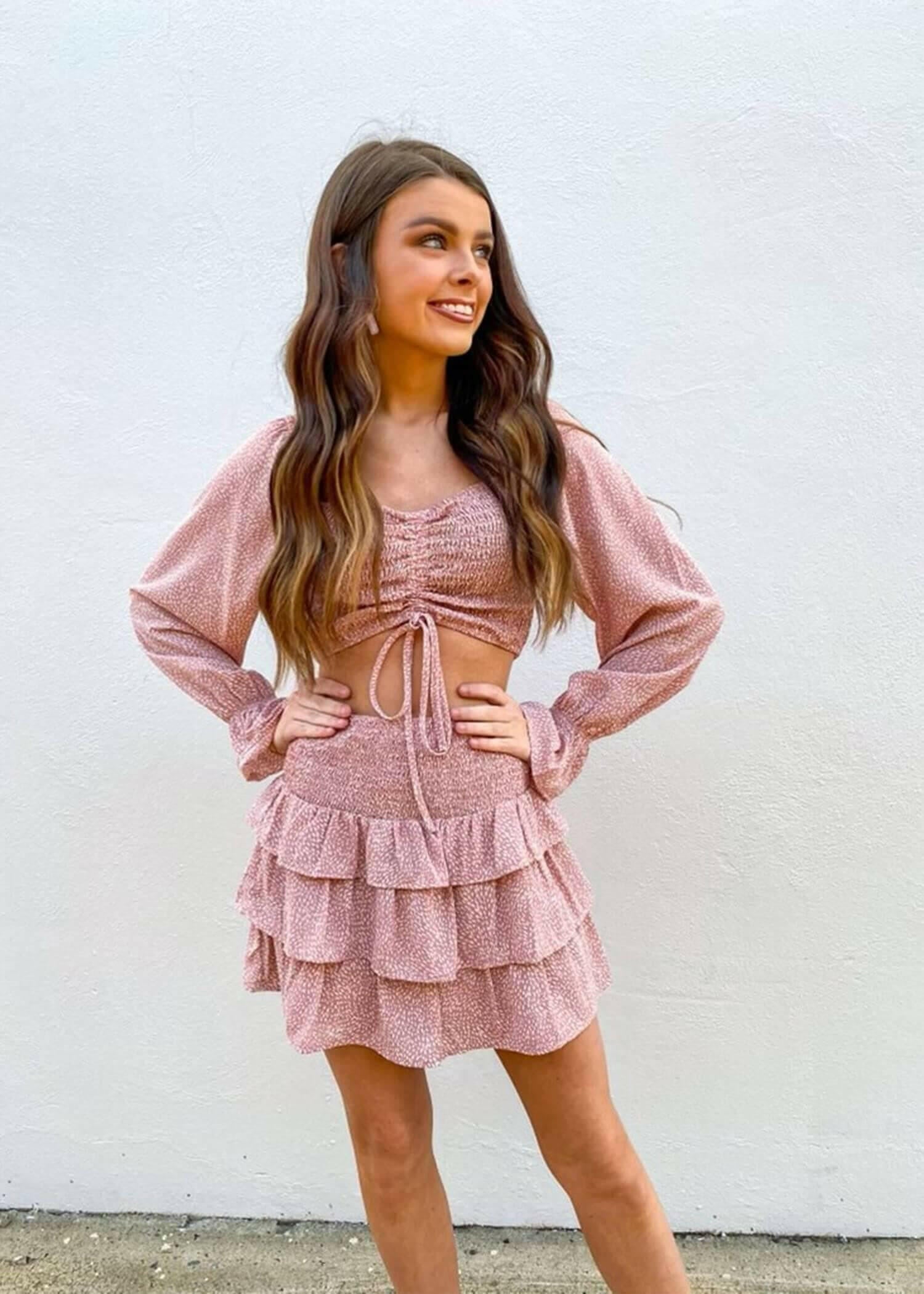 Flirt With Me Set - Blush White Abstract Tops MerciGrace Boutique.