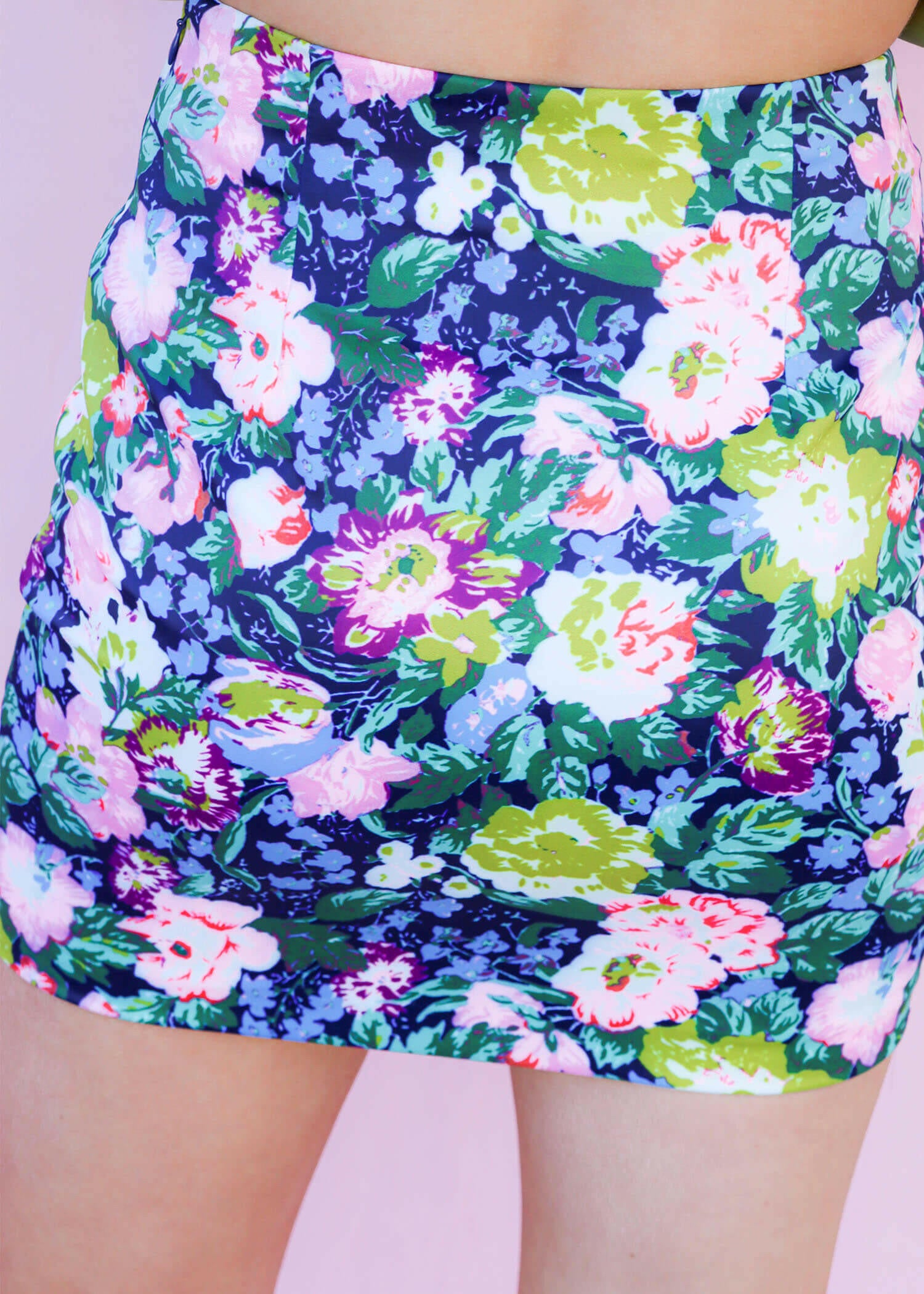 Blossoms Are Here Mini Skirt - Navy Multi Skirt MerciGrace Boutique.
