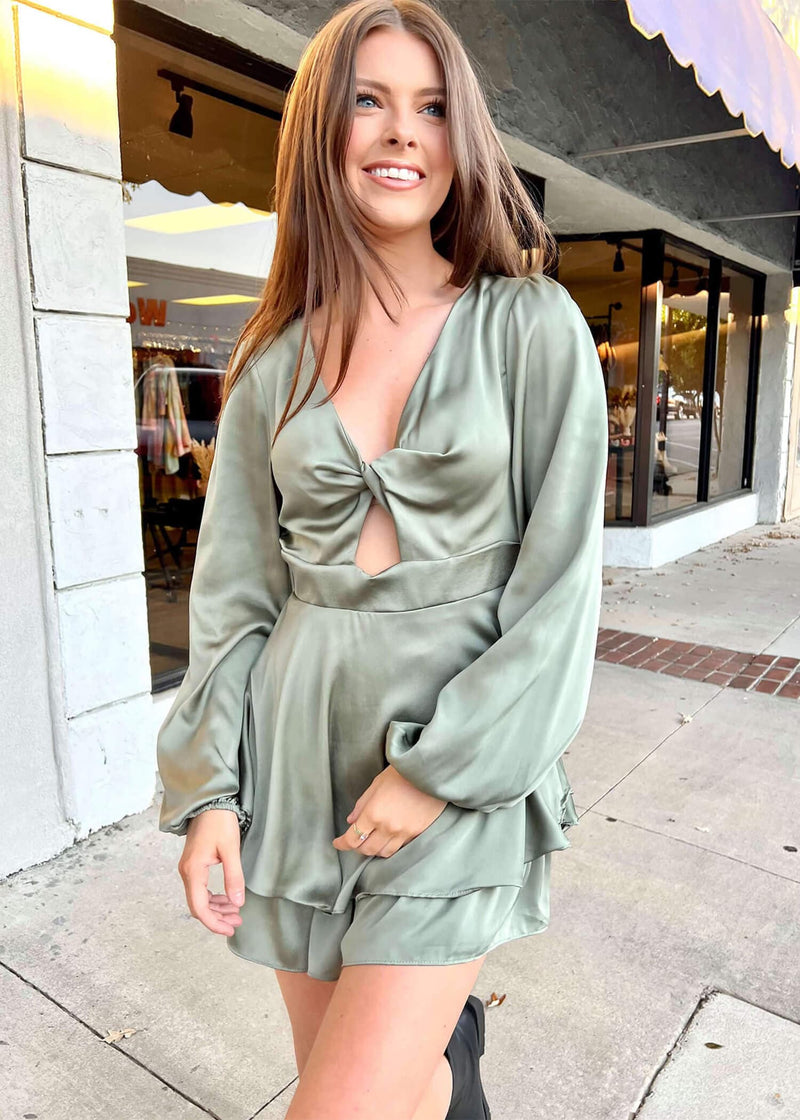 Going For It Romper - Olive Romper MerciGrace Boutique.