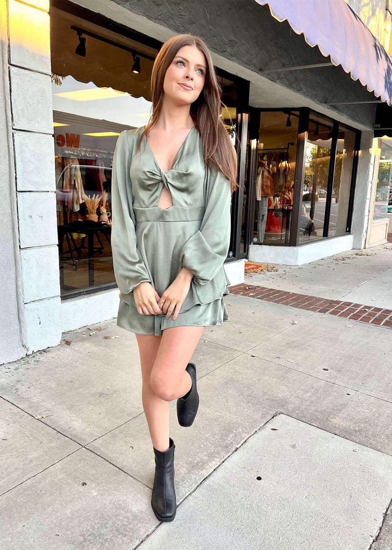 Going For It Romper - Olive Romper MerciGrace Boutique.