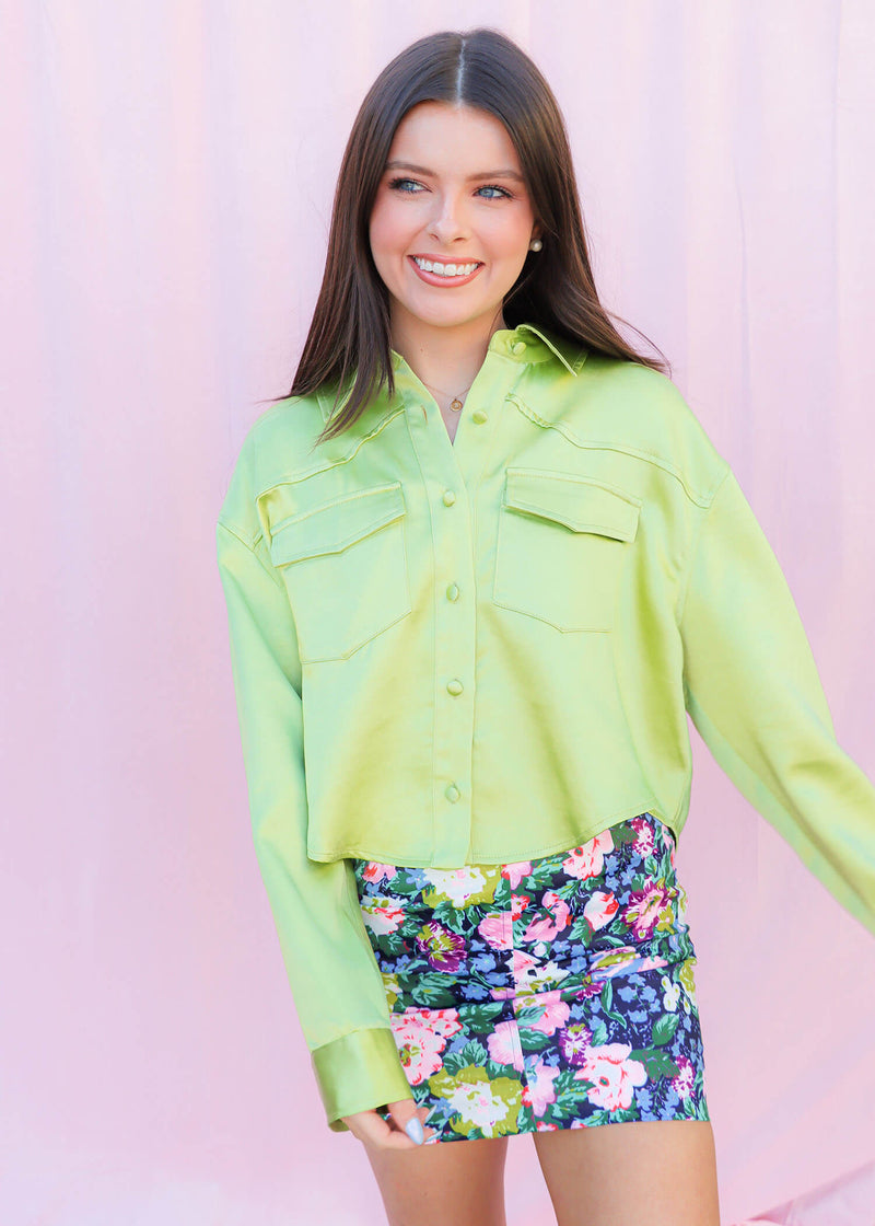 What About It Button-Up - Light Green Jacket MerciGrace Boutique.