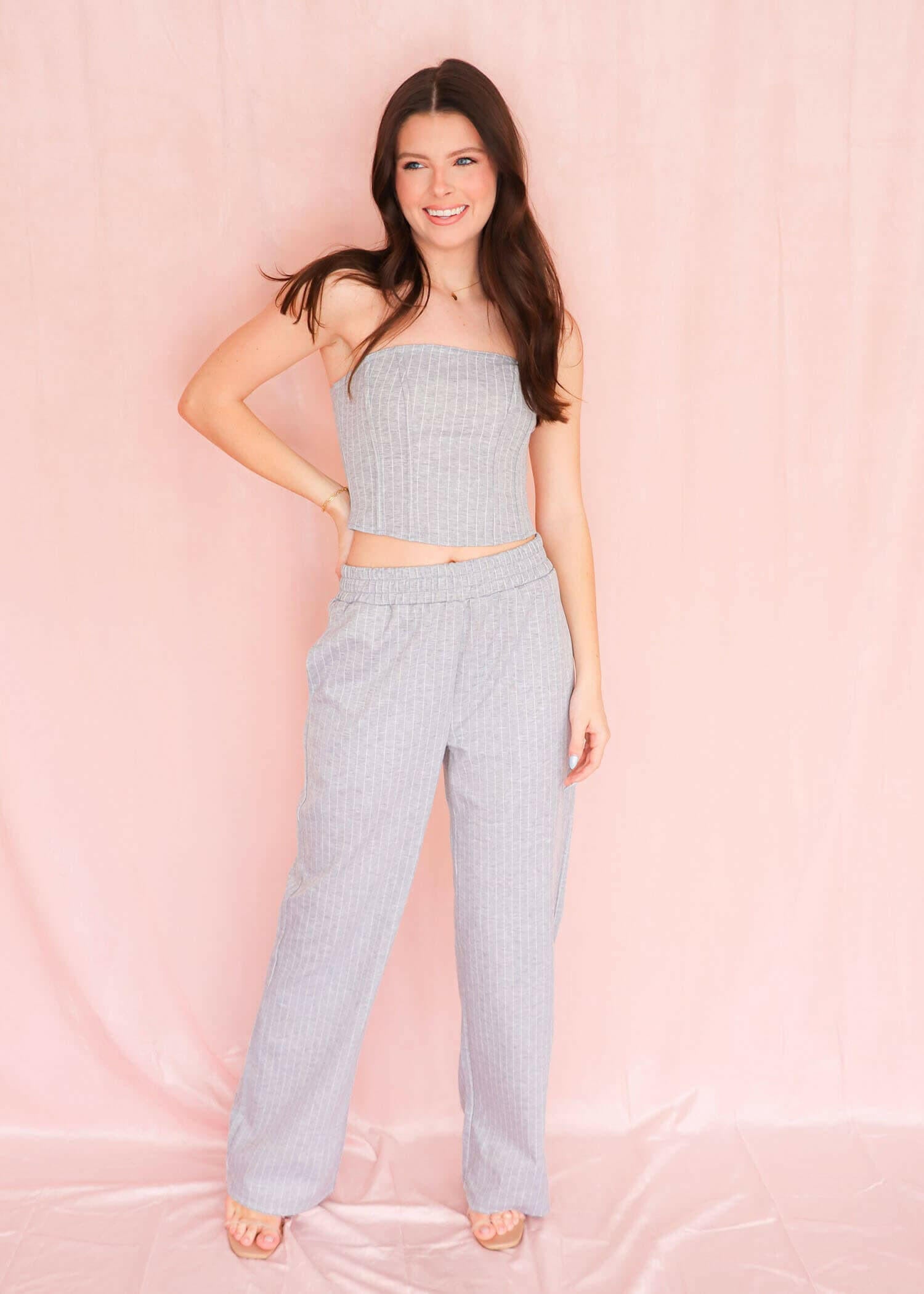 Go With It Wide Leg Pants - Heather Grey Pants MerciGrace Boutique.