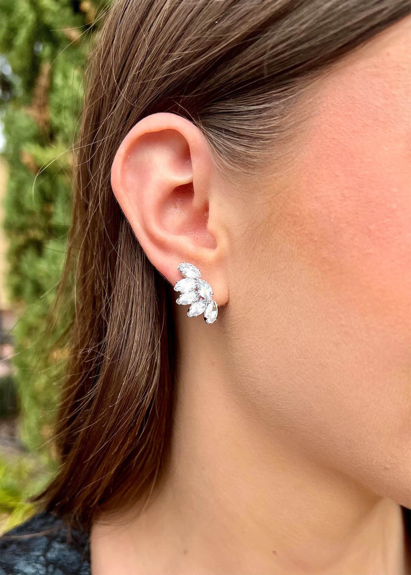 Half Lili Stud Earrings - Silver/Crystal Earrings MerciGrace Boutique.
