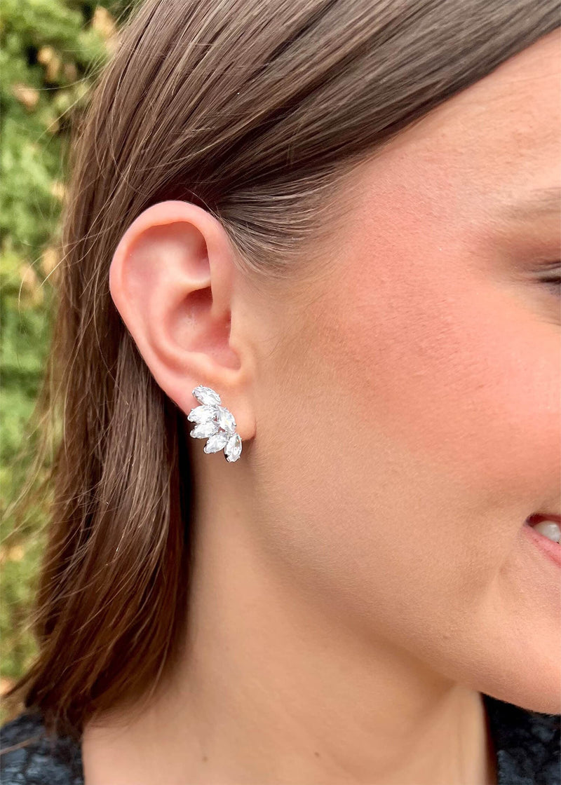Half Lili Stud Earrings - Silver/Crystal Earrings MerciGrace Boutique.
